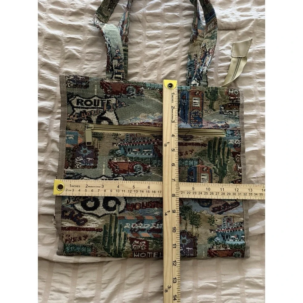 Vintage‎ Tapestry Carpet Purse Bag Route 66 Jade 12X12 Zip Pockets